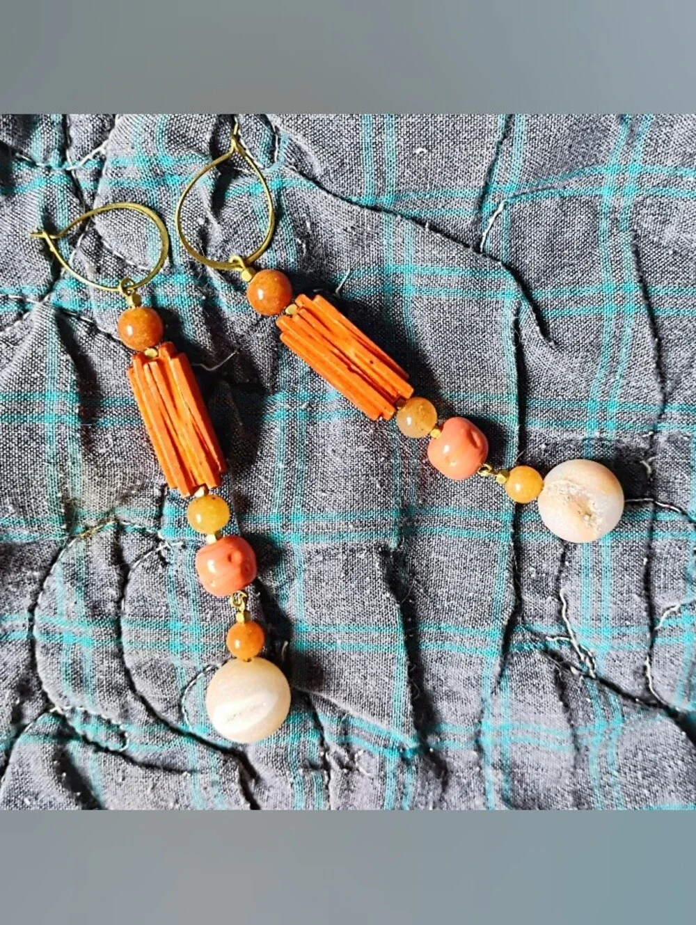 Orange 'Corrugated' Earrings - Handmade
